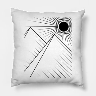 Sun and mountains Line art black Pillow