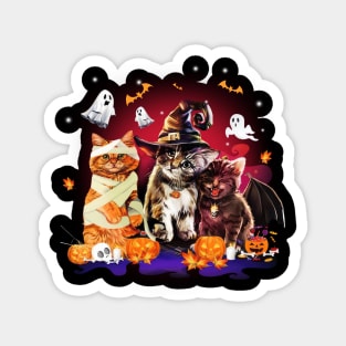 Three Cats Halloween Costume Cat Witch Pumpkin Ghost Magnet