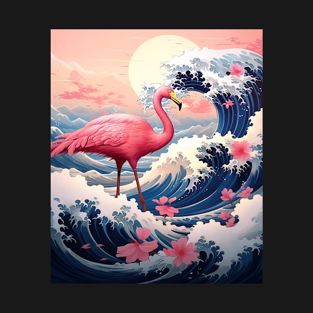 Japanese Flamingo Surfer Great Wave Off Kanagawa by Ross Holbrook