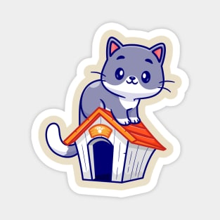 Cute Cat Sitting On Cat Cage Cartoon Magnet