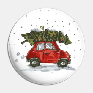 Retro Christmas Car and Tree Pin