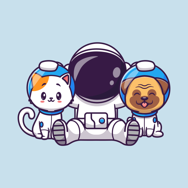 Cute Astronaut With Cat And Pug Dog Cartoon by Catalyst Labs