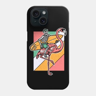 Surfing Skeleton Riding a Giant Pink Flamingo Phone Case