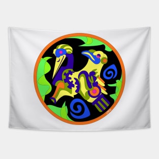 totonac birds in ancient mexican patterns ecopop floral glyph pictograms Tapestry