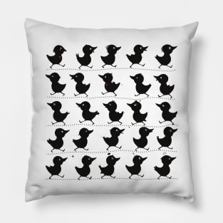 Cute funny birds walking in line Pillow