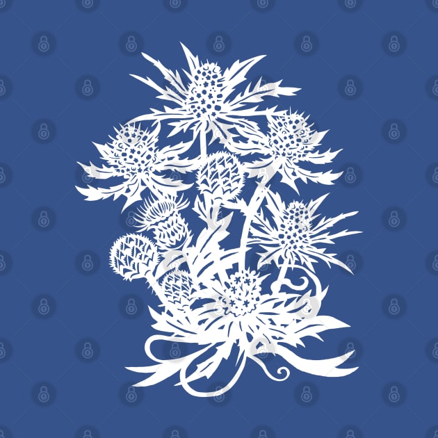 Spiky White Thistle And Sea Holly Flowers by papercuts