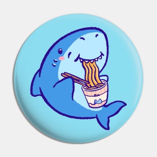 Cute shark eating ramen Pin