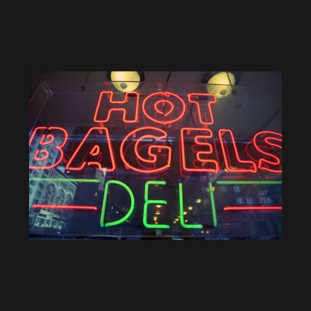 Hot Bagels Deli neon sign in New York City by Reinvention