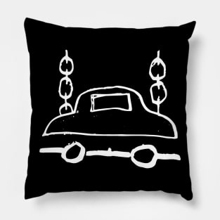 Car with Chains Doodle White Pillow