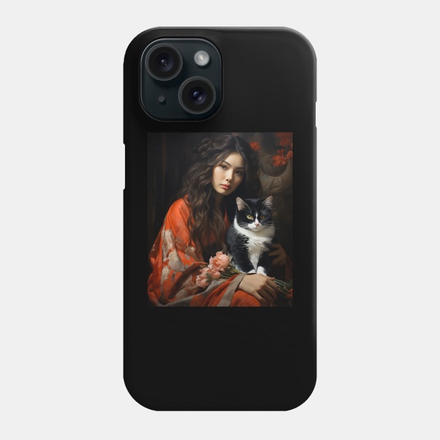 Geisha in kimono with cat Japanese Neko vintage art Phone Case by Spit in my face PODCAST