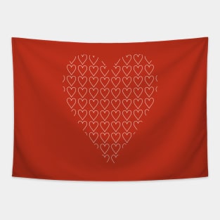 White Valentines Day Heart Line Full of Hearts Tapestry