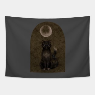 Gothic Black Cat Moon Watercolor Painting Witchy Aesthetic Tapestry