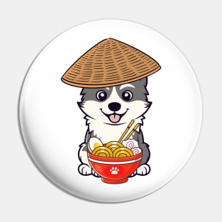 Funny husky dog is eating noodles Pin