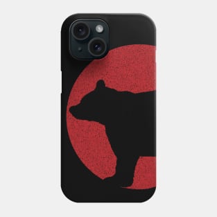 Minimalist Black Bear Silouette on Distressed Red Sun Background Phone Case