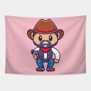 Angry Cowboy Holding Gun Cartoon Tapestry