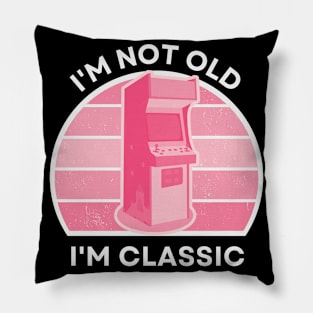 I'm not old, I'm Classic | Arcade | Retro Hardware | Vintage Sunset | Gamer girl | '80s '90s Video Gaming Pillow