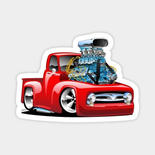 American Classic Hot Rod Pickup Truck Cartoon Magnet