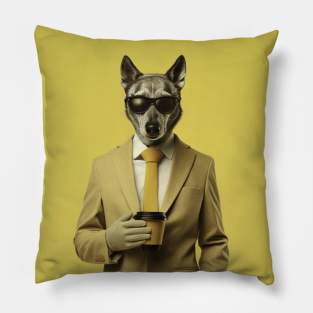 dog in yellow suit on yellow background Pillow