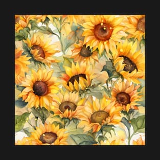 Sunflowers Blooming In Summertime Watercolor T-Shirt