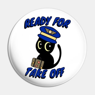 Funny black cat is a pilot Pin