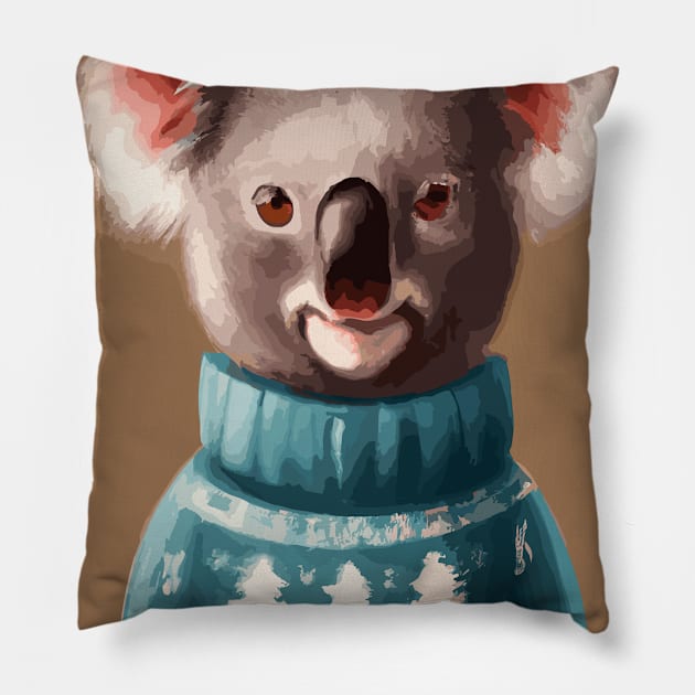 Koala in a Christmas Pullover Pillow by maxcode