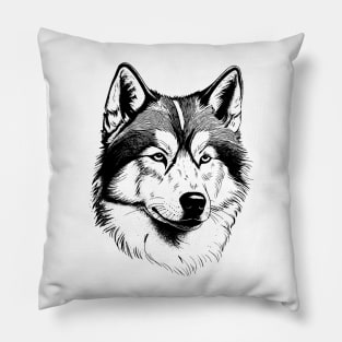 Alaskan Malamute dog minimalistic art illustration in black and white Pillow