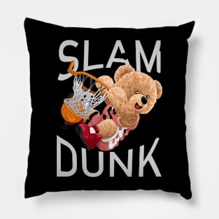 teddy bear cartoon playing basketball Pillow