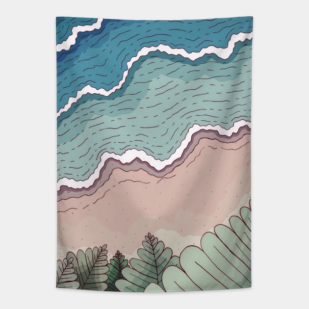 The beach and sea Tapestry by Swadeillustrations