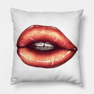 Shiny parted lips with gold lip gloss Pillow