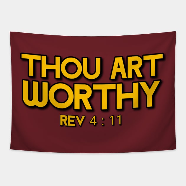 THOU ART WORTHY REV 4:11 (GOLD TEXT) Tapestry by thecrossworshipcenter