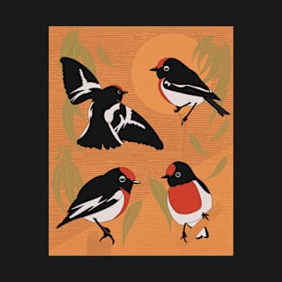 Red capped Robin gum leaves T-Shirt