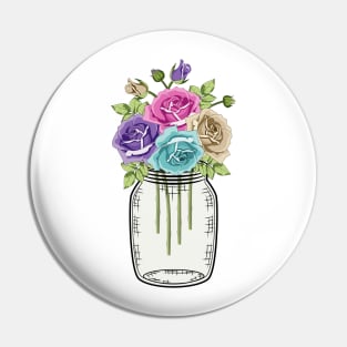 Roses In Mason Jar Pin