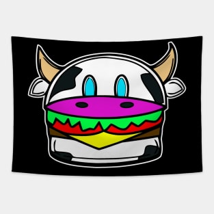 Cute Kawaii Dairy Cow Cheeseburger Tapestry