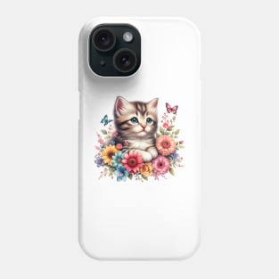 A cat decorated with beautiful colorful flowers. Phone Case