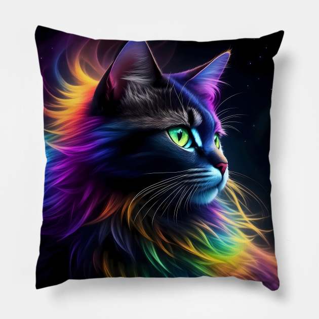 Beautiful Furry Black Cat Pillow by Juka