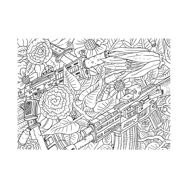 rifles and roses, black and white pattern with guns and flowers. by JJadx