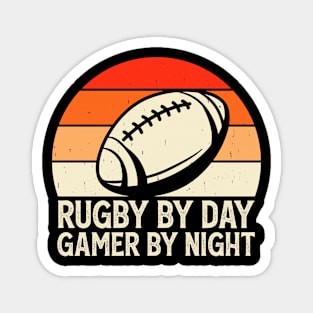 Rugby By Day Gamer By Night For Video Game Lovers - Funny Rugby Vintage Magnet