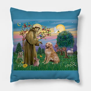 Saint Francis Blesses a Golden Retriever Pillow