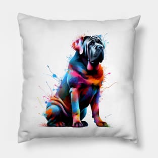 Colorful Splashed Paint Neapolitan Mastiff Art Pillow