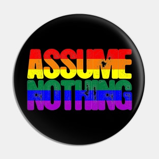 Assume Nothing LGBT Pin