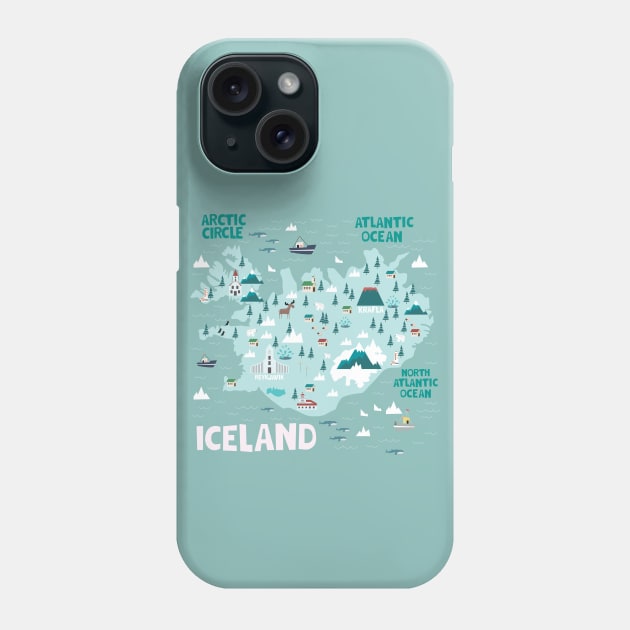 Iceland Illustrated Map Phone Case by JunkyDotCom