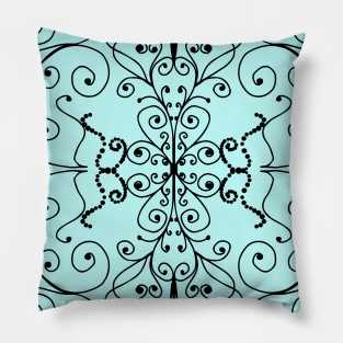 Mint Blue Swirls and Dots Tile Graphic Pattern Pillow