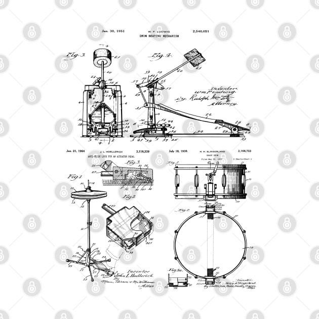 Drummer Gift Idea Vintage Patent Blueprints by MadebyDesign