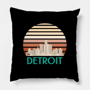 Detroit city skyline skyscraper vintage Pillow
