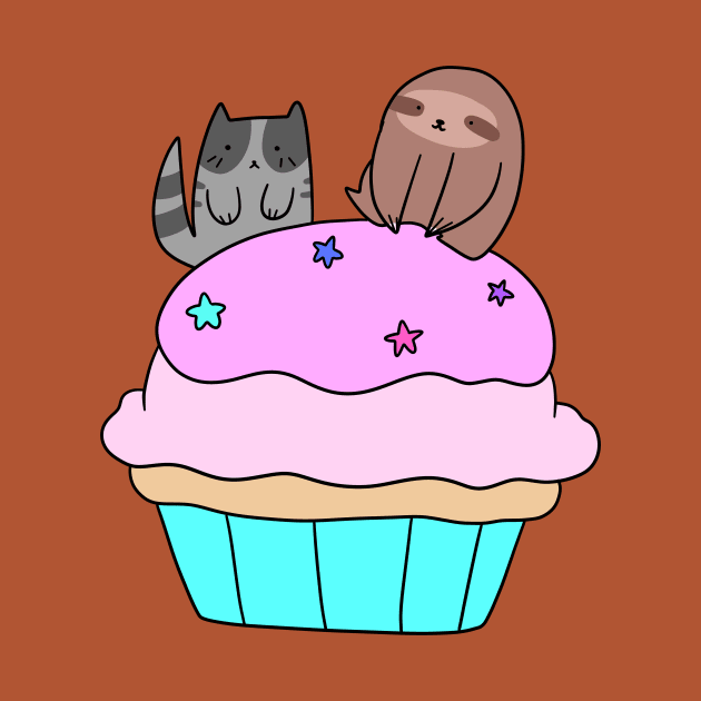 Cupcake Blue Tabby Cat and Sloth by saradaboru