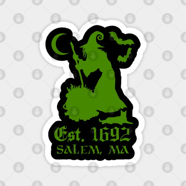 Salem Massachusetts Est. 1692 - Halloween Witch (GREEN) Magnet by Occult Designs