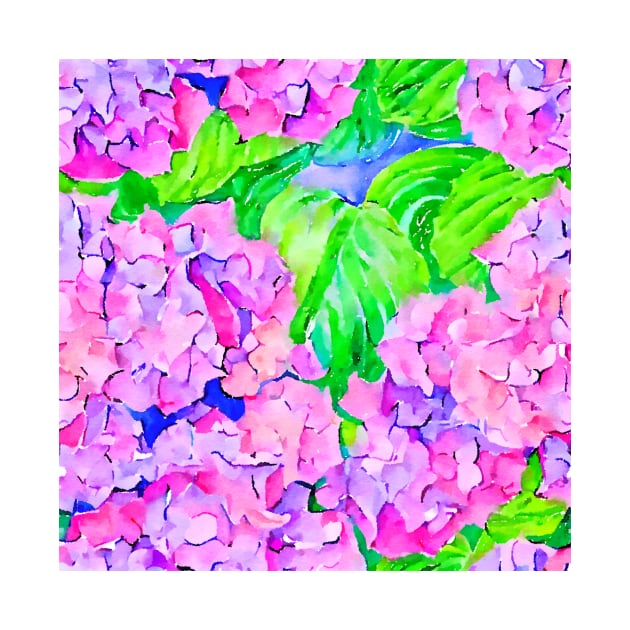Hydrangea flowers and leaves watercolor by SophieClimaArt