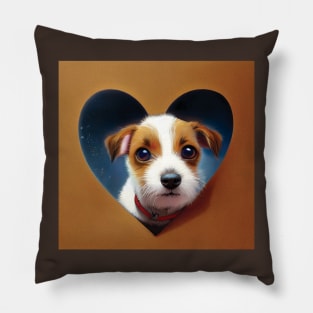 Adorable Jack Russell Terrier Puppy In a Heart Shape. Valentines Gift Pillow