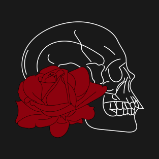 Skull and red rose t-shirt, stickers, cases, notebooks, pillows, totes, masks T-Shirt