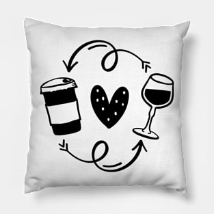 Start with coffee, end with wine life circle. Coffee, wine repeat - Concept with coffee cup Pillow
